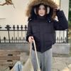 Winter big fur collar hooded short solid color temperament elegant cotton-padded clothes female feeling thin and warm small cotton-padded jacket