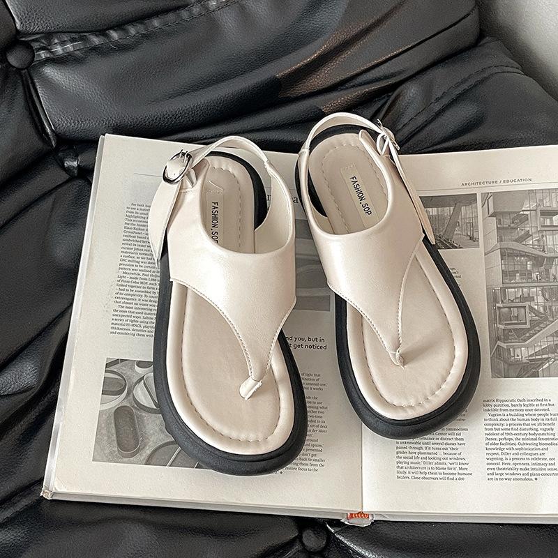 

Французская мода ретро сандалии-щипки на толстой подошве женские 2025 новая летняя простая и универсальная римская пляжная обувь на мягкой подошве 40 бежевый