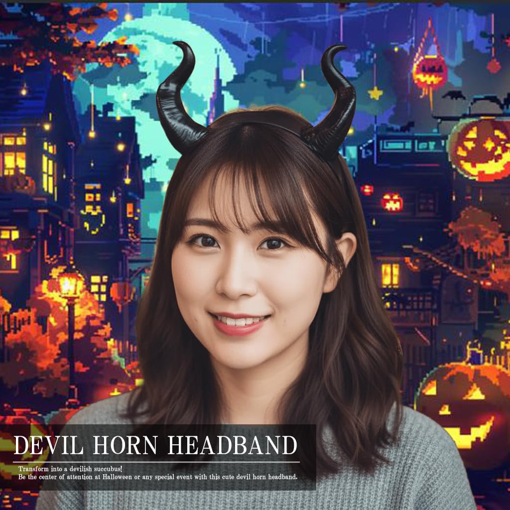 [Silver & Style] Succubus Horn Devil Headband, Cosplay Devil Horns, Cute Halloween (Black)