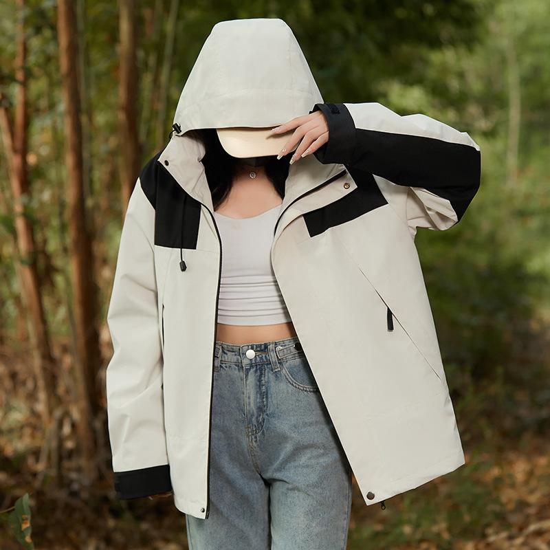 Spring and Autumn Couple Outdoor Splicing Contrasting Color Jacket Windproof Waterproof Loose Thin Men's and Women's Jacket
