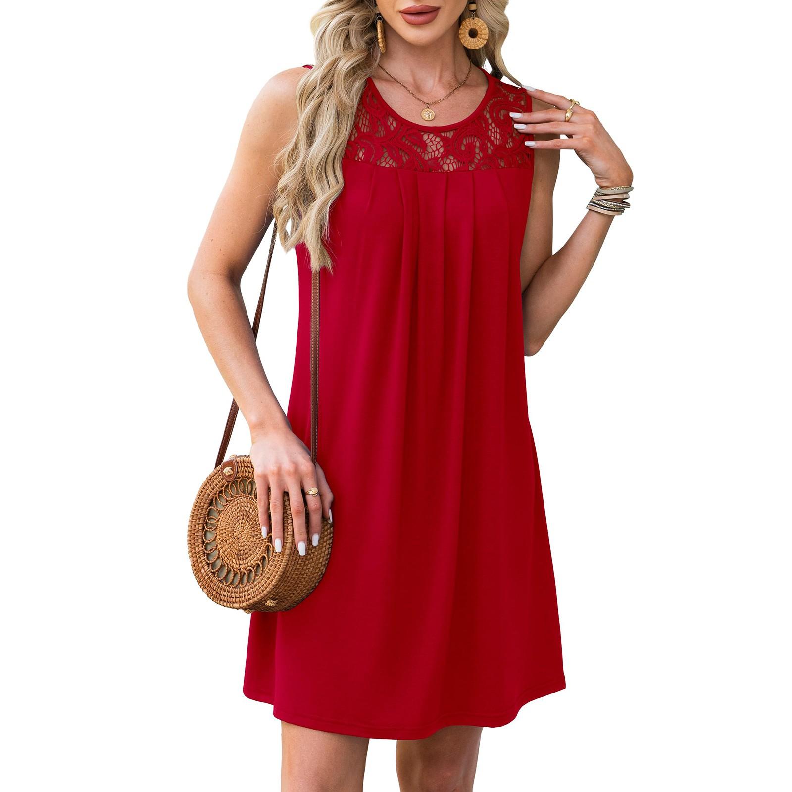 

Женское платье повседневное модное повседневное однотонное платье без рукавов XL красный