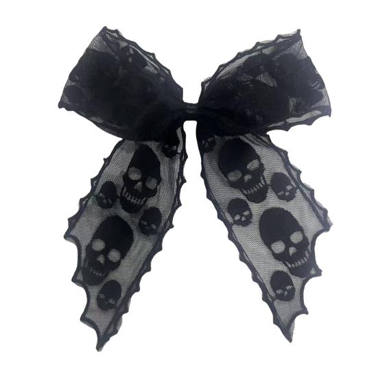 Holiday Themed Hair Clip Halloween Bat Mesh Bow Spring Clips, Black White Lace Spider Web Accessories Barrettes, Gothic Dark Style for Women