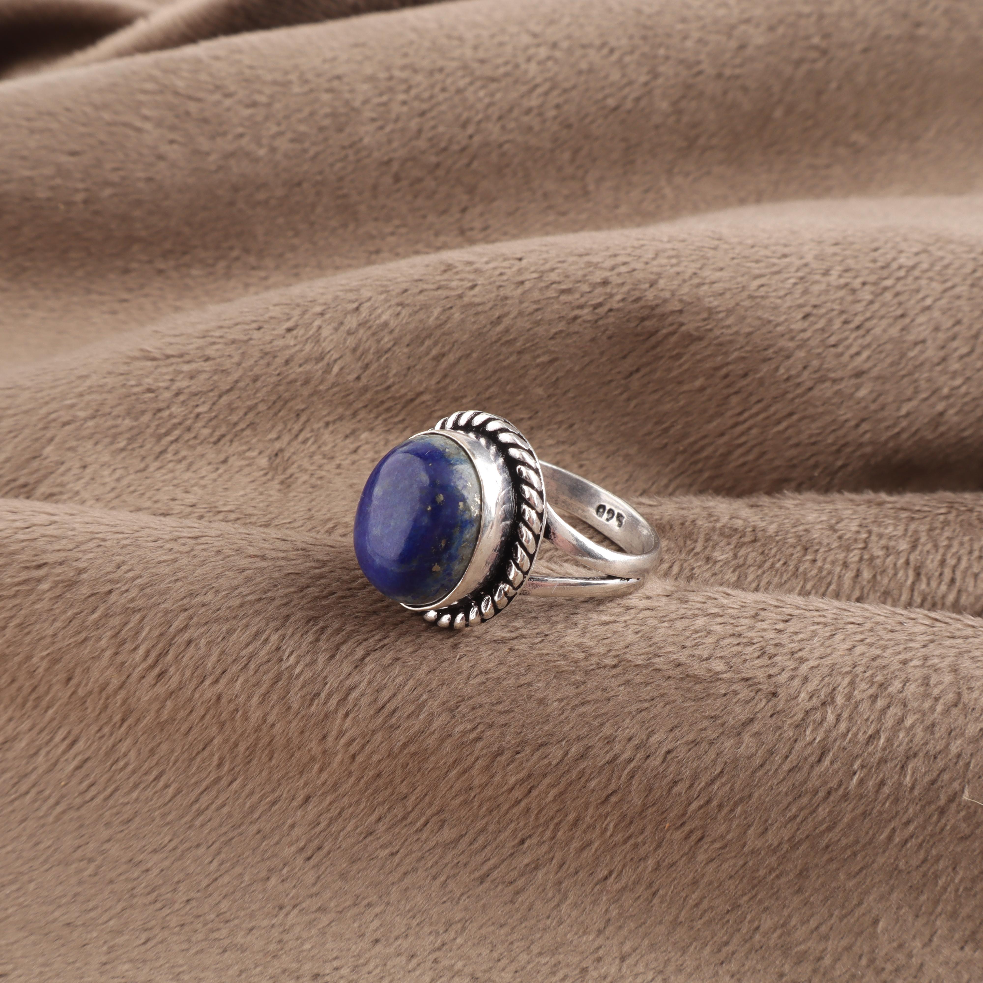 

Natural Lapis Lazuli Gemstone 925 Sterling Silver Handcrafted Designer Pretty Ring For Mother RR-84-24 4
