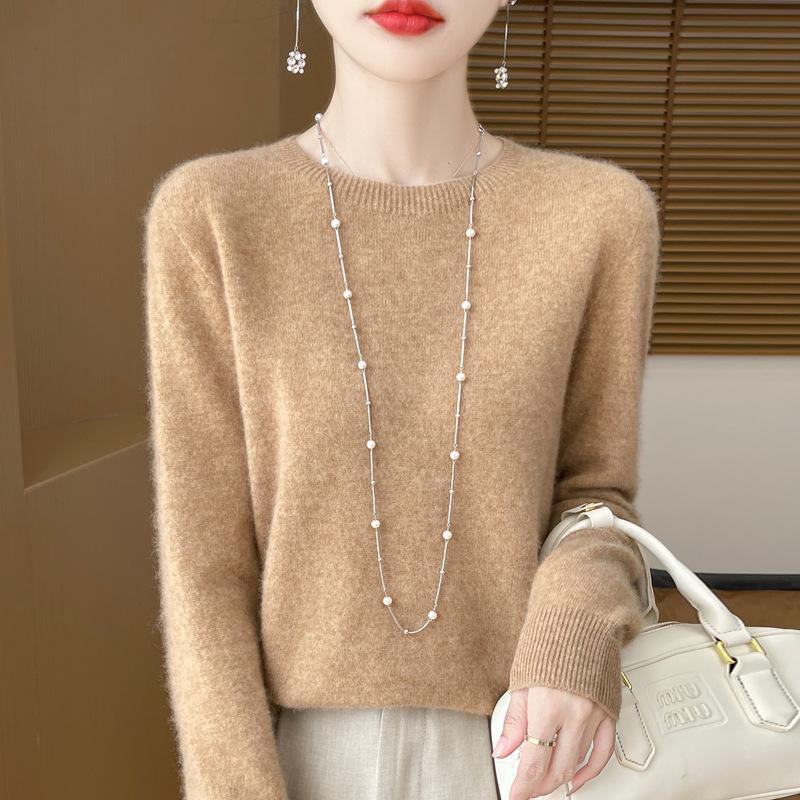 Pulover moale și confortabil pentru femei din lână pură - Croială largă, Mânecă lungă, Tricot cu gât rotund pentru toamnă/iarnă.