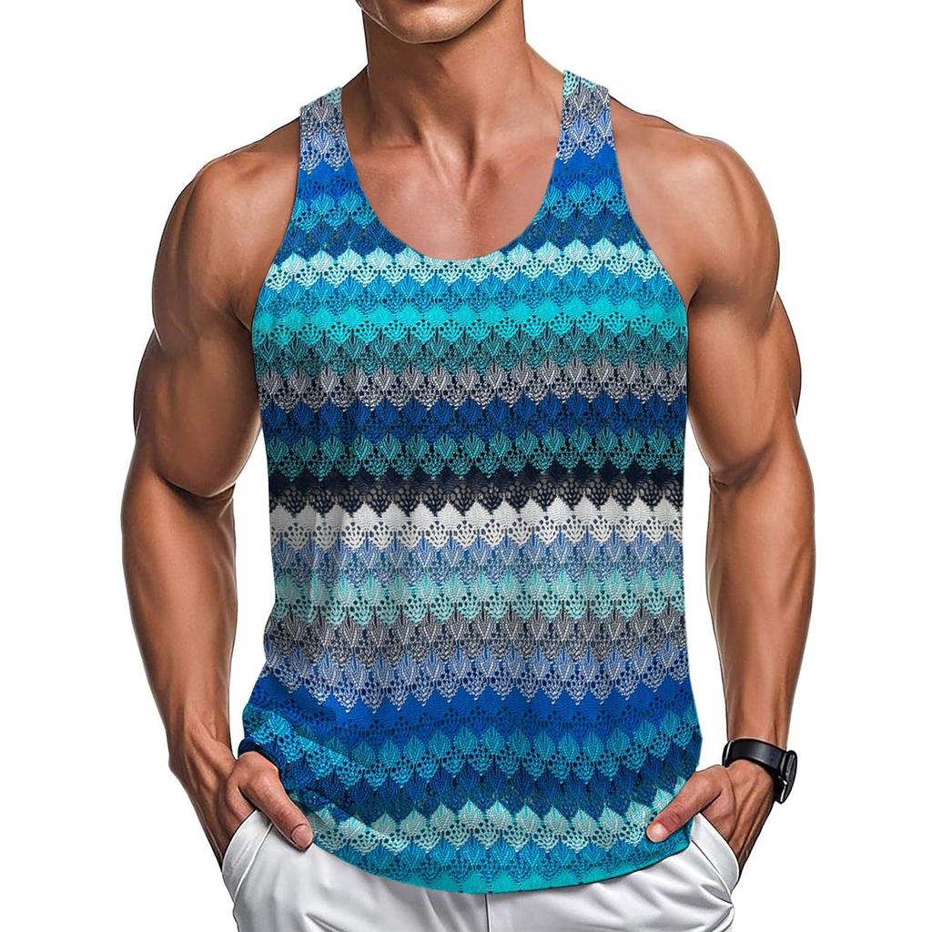 Men's Summer Thin Fitness Vest Striped Hollow Casual Loose Vest