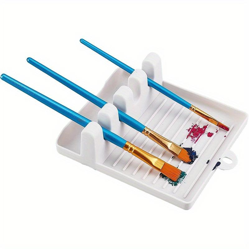 1pc 4-Slot Plastic Paint Brush Holder - Tension-Mounted Palette Tray with Polished Finish, Space-Saving Easy-Clean Art Organizer