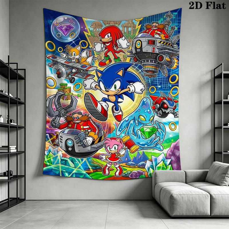 Hedgehog Sonic Valley Wall Hanging Printed Fabric Blanket Decorative Tapestries for Bedroom Living Room Home Decor