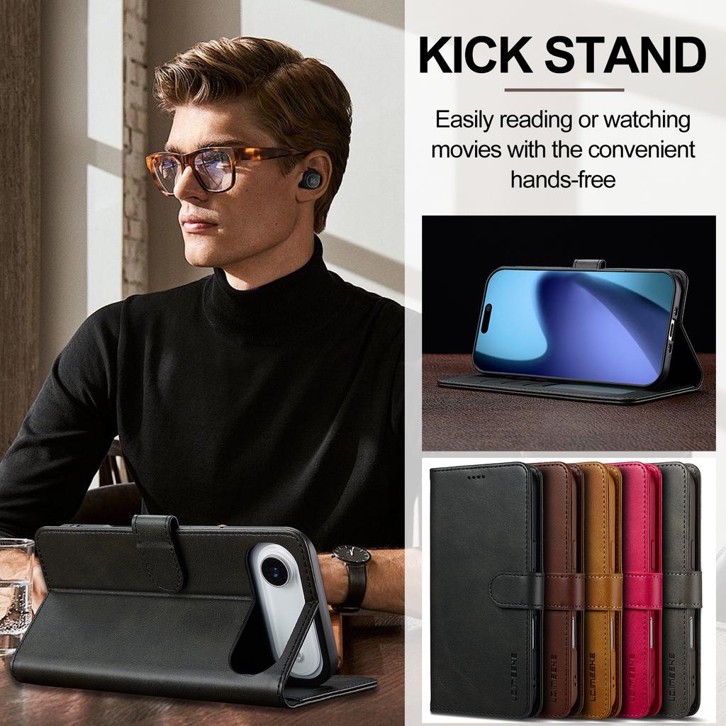 LC.IMEEKE For iPhone 17 Air Case Calf Texture PU Leather Stand Wallet Phone Cover