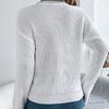 Women's Keyhole V-Neck Pullover with Puff Sleeves Solid Color Casual Knit Sweater
