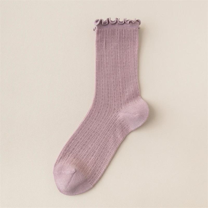 Neue Damen Socken Hohe Qualität Sommer Mode Lässig Lange Socken Einfarbige Koreanischer Stil Wellensaum Netz Atmungsaktiv Einfach Dünn