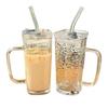 INS-Style Transparent Glass Tumbler with Handle - Stylish Summer Juice Cup with Vertical Stripes