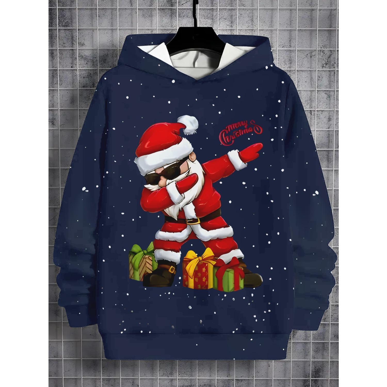 

Christmas Cute Santa Printed Hoodie Sportswear Fashion Party Long Sleeve Hoodie Girl Comfortable Hoodie Children s Clothing 13-14Y
