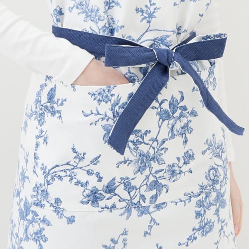 Francfranc Botanical Cotton Full Apron, Blue, 100% Cotton, Floral Print, with Pockets