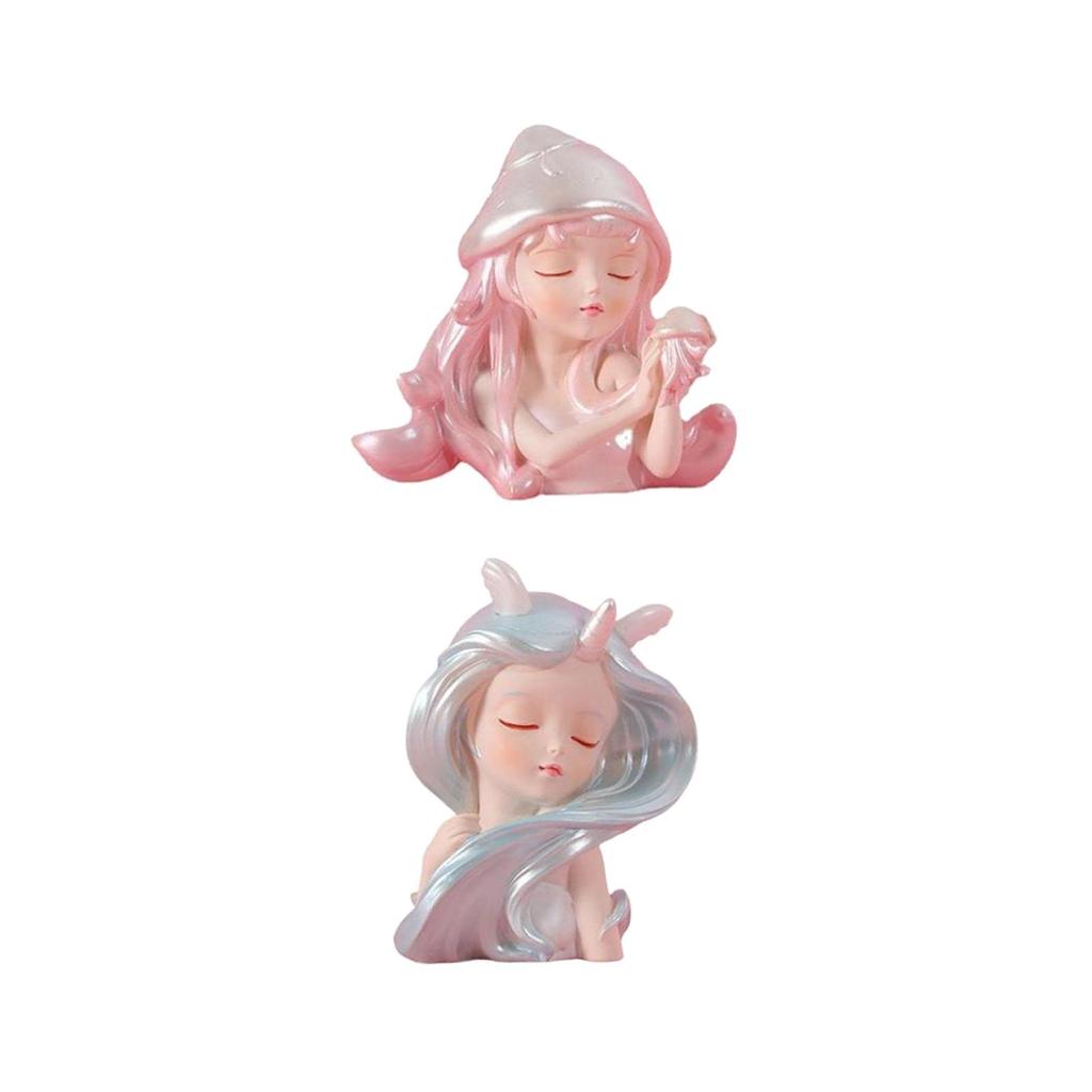2pcs Cute Sea Girl Figurines Miniature Statue for Decoration Birthday Gift