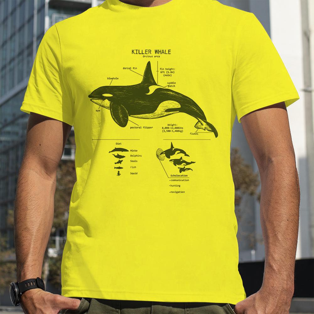 Killer Whale Anatomy Print T-Shirt Men Summer Breathable Short Sleeves Loose Oversized Tee Unisex Hip Hop Punk Style Boy Casual