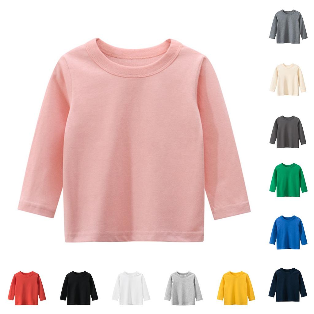 Winter Boy And Girls Round Neck Pullovers For Kids Long Sleeved T-shirt Solid Color Baby Tops
