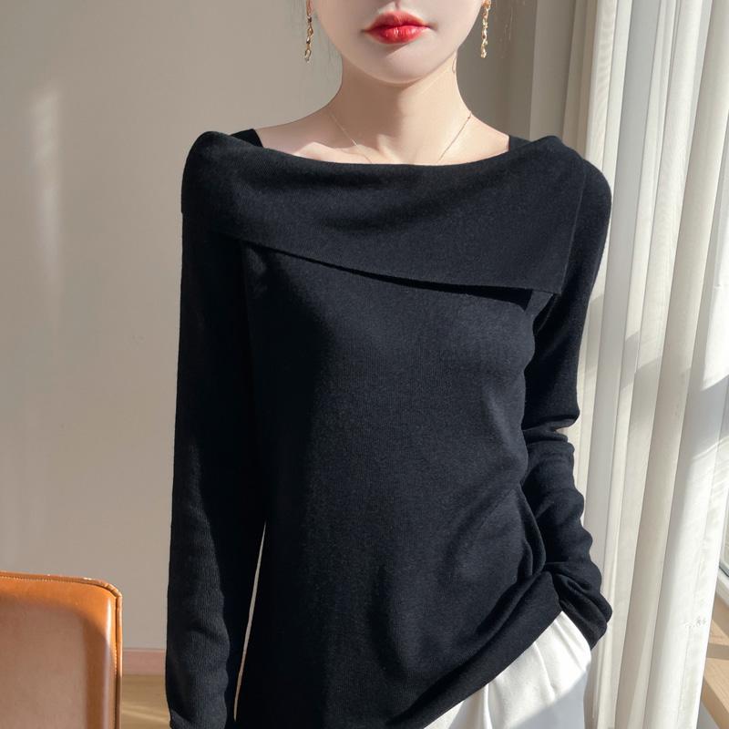 

Женский шерстяной свитер Qinghe кашемир 50% шелк 50% шерсть весенне-летний шерстяной базовый свитер мягкий, удобный и теплый XL чёрный