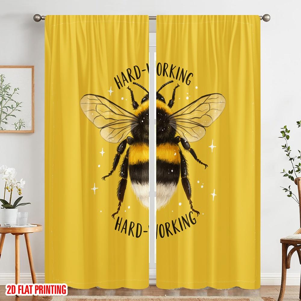 2pcs 2D Flat Printing Drapes Hard-working Bee Polyester Without Electricity Festive Wall Decor Use for Photo Booth Props