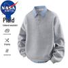 NASA MARVEL Men's Plaid Lapel Fake Two-Piece Sweatshirt
