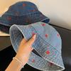 Loving Heart Retro Pattern Fisherman Hat Unisex Denim For Activities Outdoor