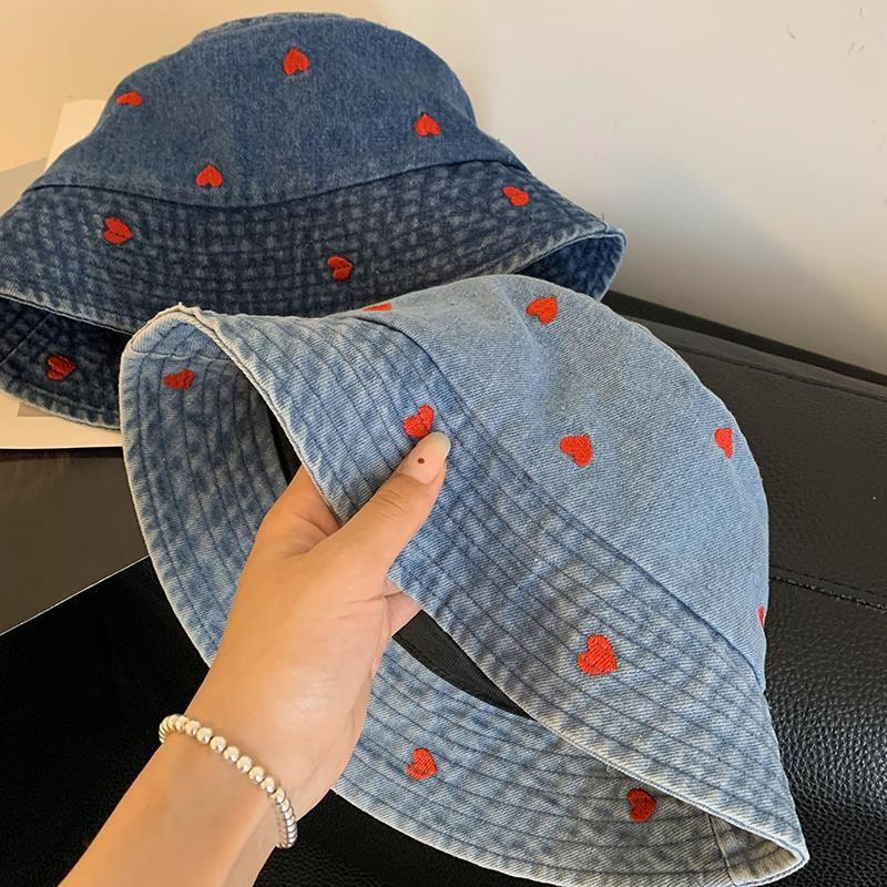 Loving Heart Retro Pattern Fisherman Hat Unisex Denim For Activities Outdoor