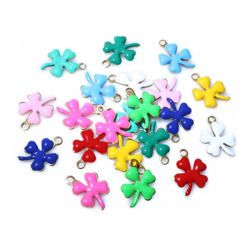 20pcs 13x10mm Stainless Steel Enamel Clover Flower Charms Pendant Stainless Steel DIY Jewelry Making Accessories Findings