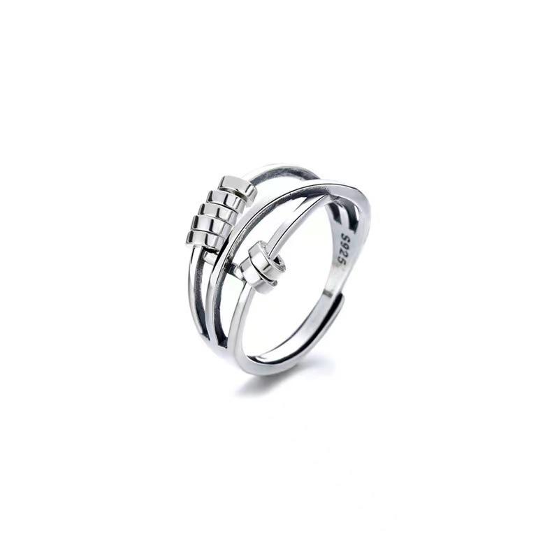 Triple Ring Adjustable Stacking Ring for Women, Wish Fulfillment Moving Beads, Ins Fashion Minimalist Dainty Index Finger Ring Jewelry Gift