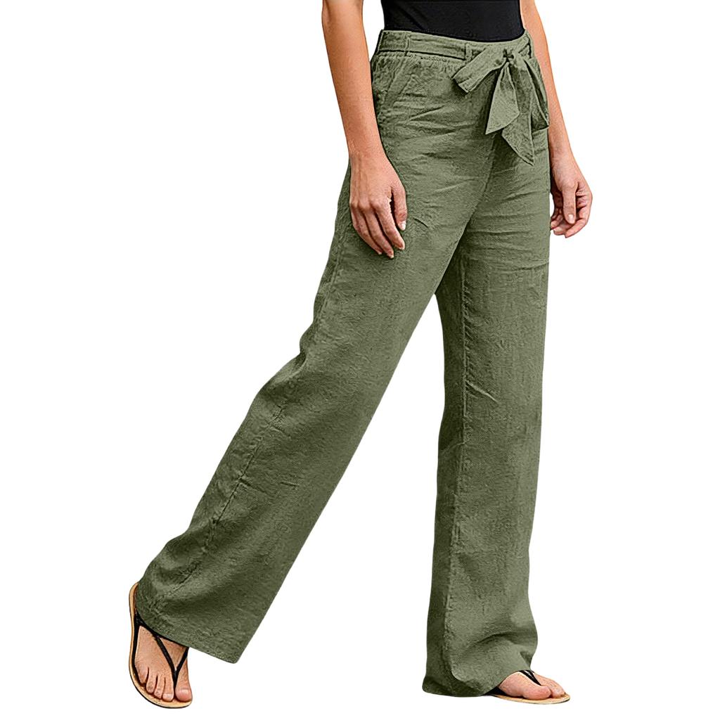 Women's Color Elastic Waist Breathable Loose Cotton And Linen Pants