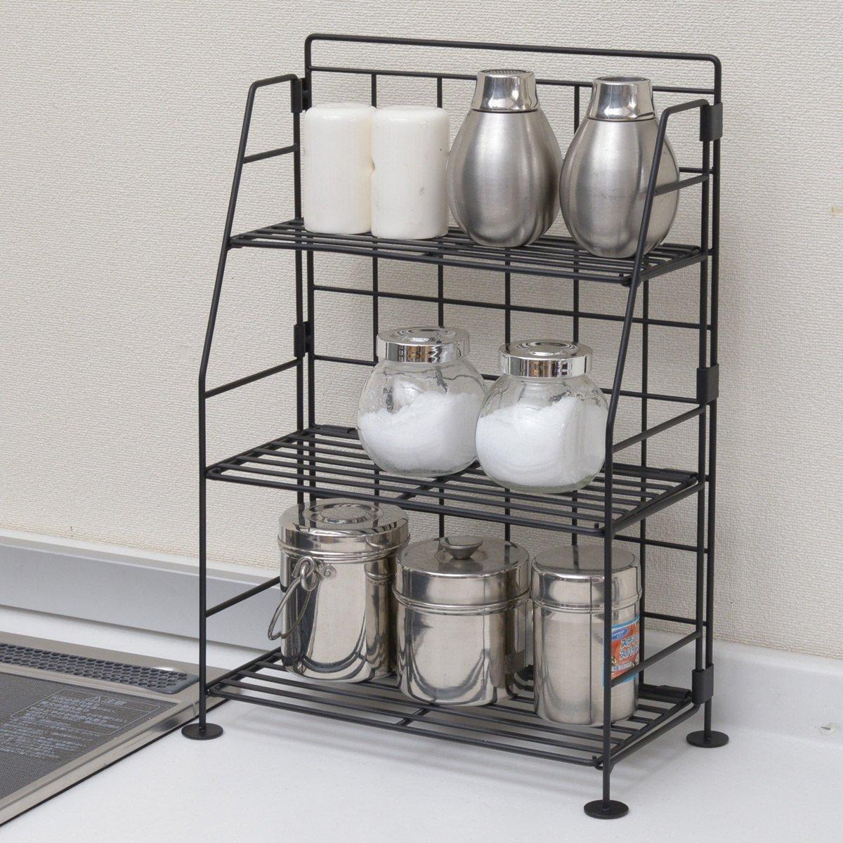 

Подставка для специй Yamazen глубина 30, 3 яруса, черная (Ширина 15) СКР-303(BK)