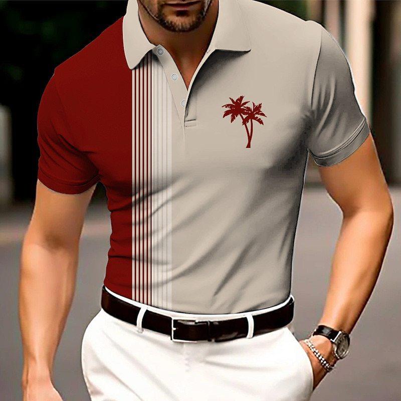 Men Polo Shirt Coconut Tree Stripes Short Sleeve 3d Print Tops Fashion Polyester Breathable Comfortable Polos Shirts