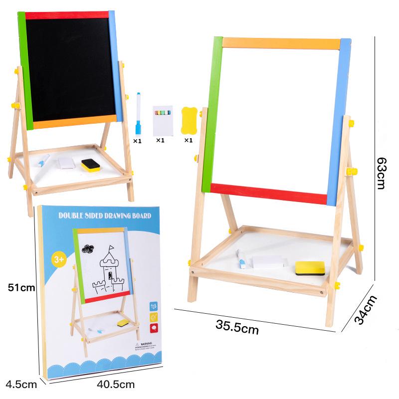 Kids' Double-Sided Magnetic Liftable Wooden Easel - Colorful Art & Drawing Toy
