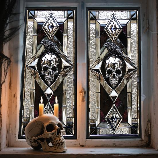 Halloween Window Cling Waterproof PVC Skull Spider Pumpkin Witch Grim Reaper Static Glass Sticker Home Office Party Decoration Decal