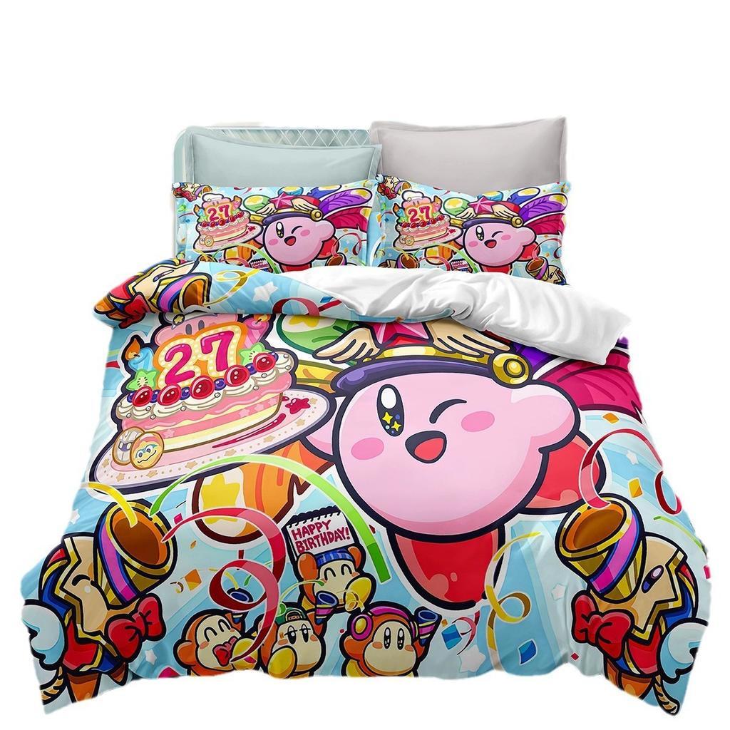 New Cartoon Cute Star Kirby Duvet Cover Merry Christmas Bedding Set Queen King Full Size for Holiday Bedroom Teens Women Gift
