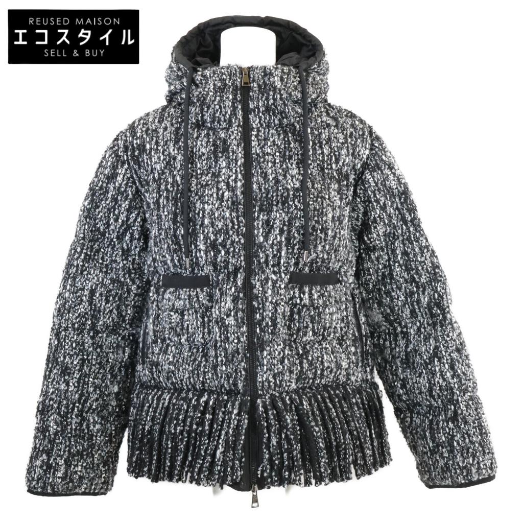 Moncler 2021 ELEUSINE Lamé Tweed Fringe Design Hooded Jacket Jacket 0 Black X whiteUsed