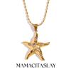 MamacitaSlay Unique Cute Starfish Pendant Sparkling Geometric Zircon Beaded Chain Necklace New Stainless Steel Women's Jewelry