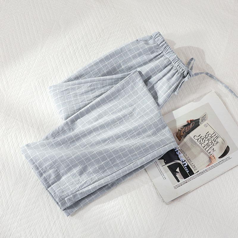 Spring-Summer Lightweight Plaid Sleep Pants - Unisex Cotton Pajamas for Indoor & Outdoor Wear