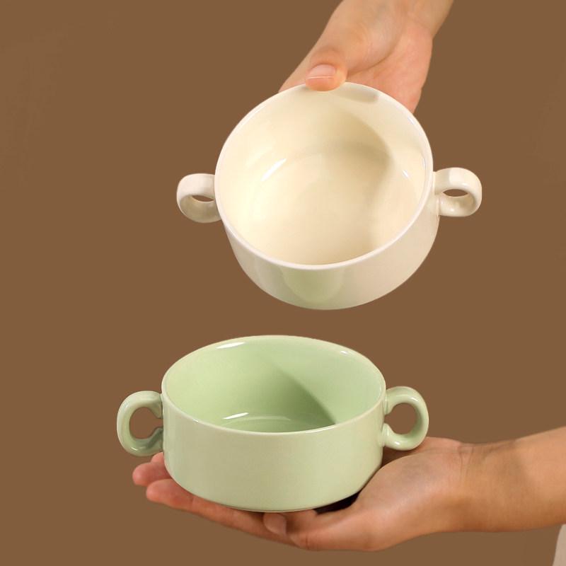 Ceramic Double-Ear Steamer Bowl - Creative 2025 Model for Soups and Steamed Eggs