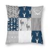 Patchwork Woodland Navy Grey Pillowcase Polyester Linen Velvet Pattern Zip Decorative Throw Pillow Case Home Cushion Case