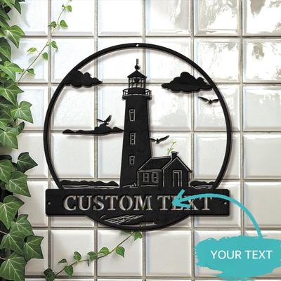 Personalized Vintage Metal Sign Lighthouse Beach House Decor Nautical Wall Art Outdoor