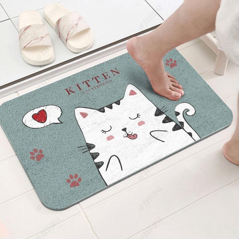 Cartoon Cat Calf Rabbit Floor Mat Bathroom Absorbent Foot Door Mat Anti Slip Decor Entrance Mat