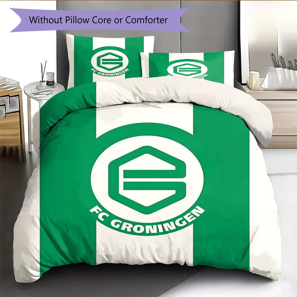 FC Groningen Pattern Bedding Quilt Set Quilt Cover Pillowcase Home Decoration Birthday Gift (1 * Duvet Cover + 2 * Pillowcase, Without Core)