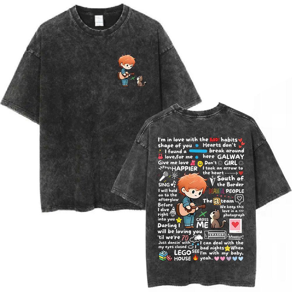 Vintage Washed Shape of You The Music of Ed Sheeran Tour 2026 T Shirts Men Women Cotton Casual Short Sleeve Oversized Tee Shirt