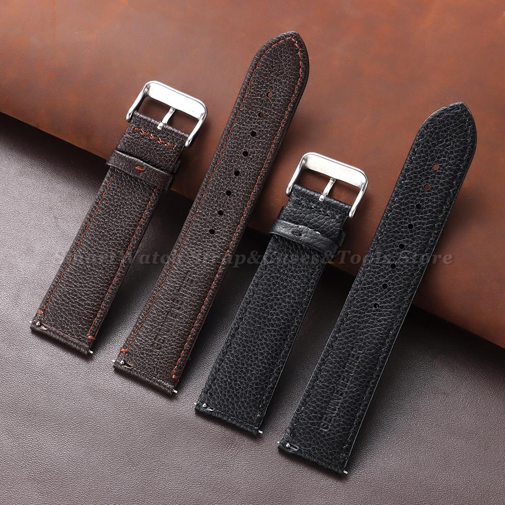 Pebble Grain Genuine Calfskin Watch Bands 20mm 22mm Universal Watchband Litchi Pattern Soft Business Watch Strap for Men Women