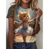 New Cute Cat Dances Ballet T-Shirts 3D Print Women Short Sleeve Round Neck T Shirt Summer Tees Harajuku Y2K Tops Female Clothing