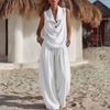 Women's Two Piece Set Sleeveless Collar Top and Wide Leg Pants Casual Loose Fit Outfit Suitable for Daily Wear and Relaxed Occasions