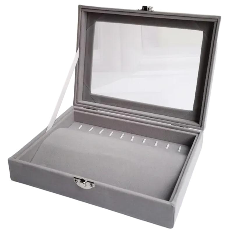 Compact Jewelry Case Display Rack Stylish Jewellery Organizer with Glass Lid Convenient Jewelry Storage Box for Travel