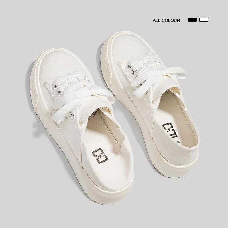 

модные белые женские туфли из вулканизированной ткани с двумя носками, ленивые туфли Snakers с толстой подошвой, повседневные, полупрозрачные, парусиновые, для ходьбы, теннисные туфли со шнуровкой, Zapatos 35 белый