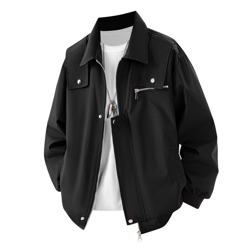 Men's American High-Street Spring and Autumn Lapel Jacket, Lapel Pilot Jacket Trendy Zip-Up Bomber Jacket for Men Daily Wea