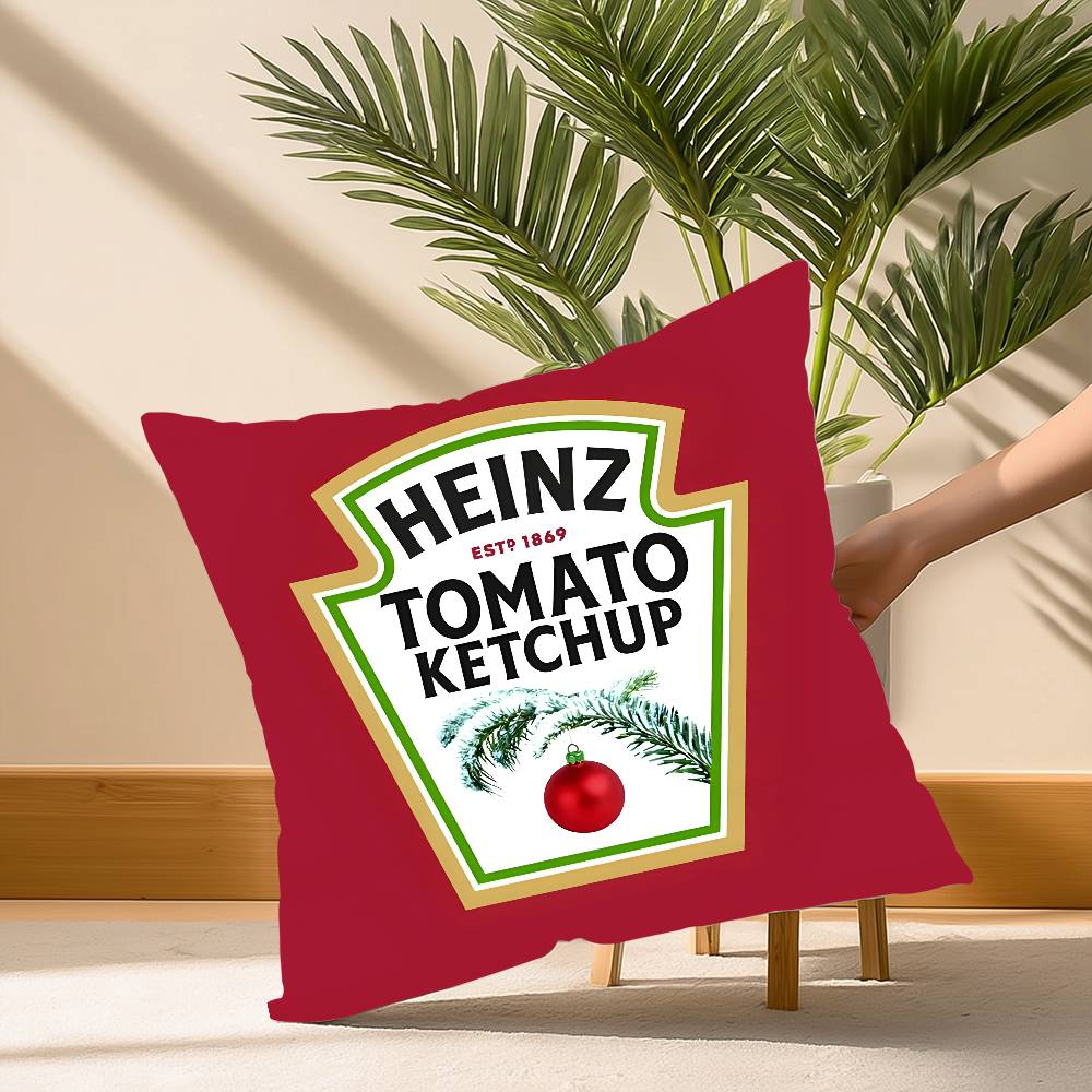 Funny H-heinzS Ketchup Label Pillow Case Soft Plush Fabric Double Sided Print Decorative Home Living Room Gift Cushion