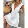 Summer Fresh Vacation White V-neck Strap Mini Dress for Women Cross-border